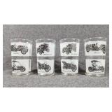 Frosted Drinking Glasses W/Antique Cars(4)