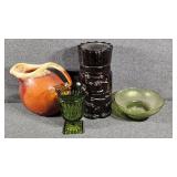 Oven Proof ceramic Pitcher, green glass bowl &
