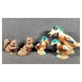 Ceramic Ducks (3), Resin Squirrels (2)