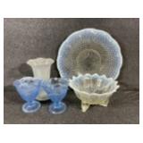 Northwood Glass leaf and beads iridescent blue top