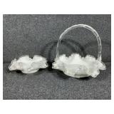 FENTON Silver Crest Basket Milk Glass Ruffle