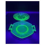 Uranium plates, two are 2 handled, one etched