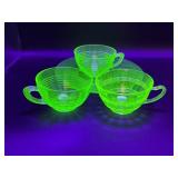 Uranium swirled plate, (3) coffee coffee cups