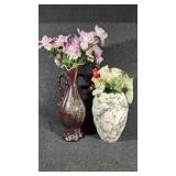 Handled Ceramic Ewer, Grey Patterned Vase W/Faux