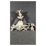 Folk Art Shelf Sitter Cow Doll, Wood Sitting Cow F