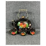 Wall Pocket Tea Kettle With Pot Holder Hooks Red