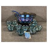 Iridescent Blue Carnival Glass Indiana Grape