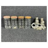 Glass salt and pepper sets (2) , Plastic birds o