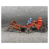 Cast Iron Horse-Drawn Fire Pumper Wagon Toy