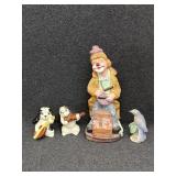 Hobo Clown Figurine, Bird Figurine, Salt & Pepper