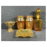 Amber orange Whirling star small compote