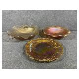 Jeanette Glass Orange Iris Pattern fluted bowls