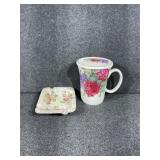 Gracie Bone China Rose coffee cup with saucer