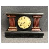 Mantel ClockBlack Wooden Case W/Faux Red Marble Co