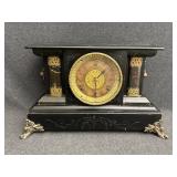 Mantel Clock Ebonized Finish Decorative Pillars