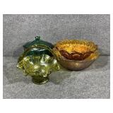 Indiana glass green octagon lidded dish