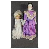 White Bridal & Victorian Style Porcelain Dolls
