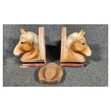 Ceramic Horse Head Bookends, Horseshoe Shaped Trin
