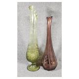 Avocado Green Hobnail Swung Vase, Amethyst Vase