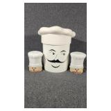 White Ceramic Chef-Themed Jar, Salt & Pepper Shake
