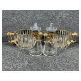 Jeanette Glass Gold trimmed open sugar bowls (2)