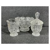 Pressed Cut glass cream and sugar,