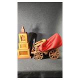 Homemade wooden church, wooden Wagon lamp