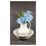 Ceramic Wash Basin & Pitcher with blue flowers