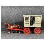 Cast Iron Horse-Drawn Fresh Milk Wagon Toy