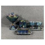 Carnival Blue Turquoise Glass, Sugar and creamer