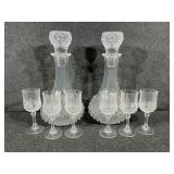 Crystal Diamond Point Decanters and Goblets (6)