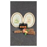 Floral Oval Pictures, Harvest Broom, Apple Napkin