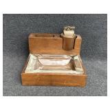 Wooden Smoking Stand Set W/Glass Ashtray