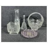 Imperial Glass Basket Clear Etched Glass. Flower