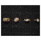 Gold Tone Rings with Glass Stones(4)