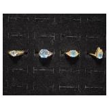 Gold Tone Rings with Blue Faux Stones(3), Silver