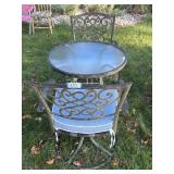 2 Metal Outdoor Swivel Chairs with Glass Top Table