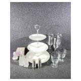 3 Tier White Ceramic Dessert Serving Stand, Salt