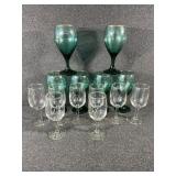 Teardrop Juniper Green Wine Glasses W/Gold Rims(6)