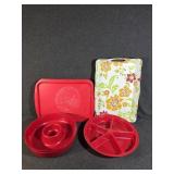 Red Plastic Trays, Chip and Dip Dish, Plastic
