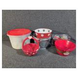 Candle Mini Jars W/Lampshades, Red Ceramic Basket