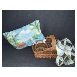 Beach Pillow, Fabric Bag, Wicker Basket