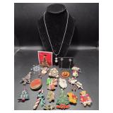 Holiday Pins, Snowman Necklace