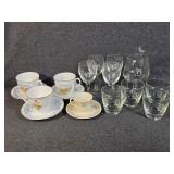 Teacups W/Saucers, Rocks Glasses, Brandy