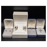 14k Gold Earrings with Green Stones, Gold Tone