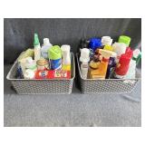 Cleaning Supplies in Gray Baskets