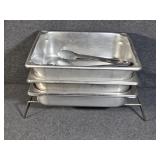4 Stainless Half Pans, Tongs, Wire Rack