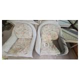 2 White Wicker Chairs with Table