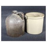 Stoneware Jug, Small Crock No Lid