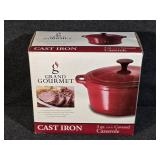 Red Cast Iron Covered Casserole Pan NIB